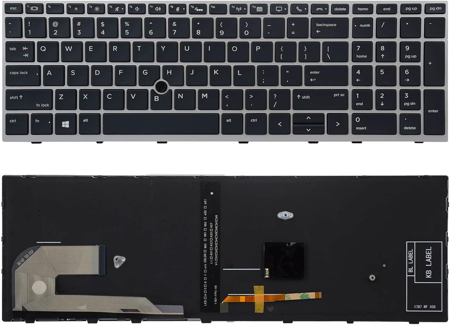HP EliteBook 850 G5 G6 ZBook 15u G5 G6 Keyboard Silver Backlit + Point