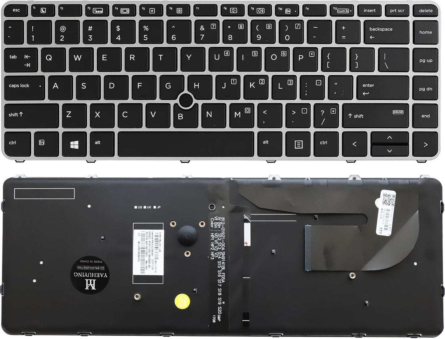 HP EliteBook 840 G3 G4 Backlit Keyboard US Layout with Frame