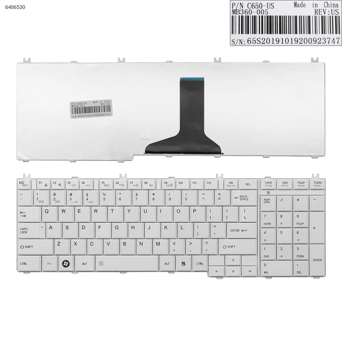 Keyboard Toshiba C650 L650 L670 L675 C660 White